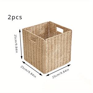 TEMU 손잡이가 있는 빈티지 스타일 사각형 세탁물, 속옷, 장난감 및 간식 정리함 - 내구성 있는 다용도 오픈탑 디자인의 수제 종이 로프 접이식 보관 바구니 2개 세트 (회색/검정)