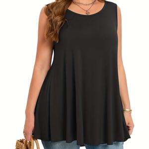 TEMU 플러스 사이즈, 여성용 플러스 사이즈 민소매 타이웨이스트 탑, 라운드넥 베스트, 루즈핏