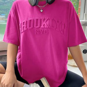 TEMU 유럽 및 미국 패션 트렌드 라운드넥 3D 레터 탑