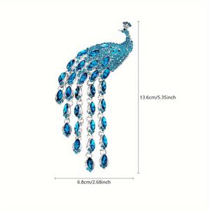 TEMU 블루 & 클리어 인공 크리스탈이 장식된 우아한 공작새 브로치 - 정장, 드레스, 스웨터, 스카프 및 코트용 럭셔리 아연 합금 핀 - 파티, 연회, 어머니의 날 선물에 완벽함, 공작새 장식