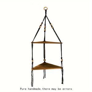 TEMU 침실, 욕실, 거실 및 사무실용 코너 벽 선반 - 스타일로 수제 제작된 2단 나무 직조 플로팅 선반, 화분 및 액자 보관에 적합