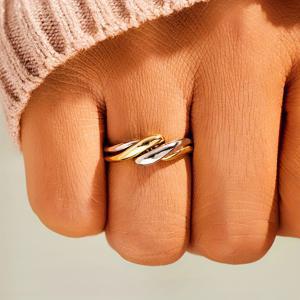 TEMU 1 Pc, 우아하고 심플한 스타일, 여성용 듀얼 톤 웨이브 기하학적 변형 스태킹 링, 세련된 힙합 파티 휴가 패션 액세서리