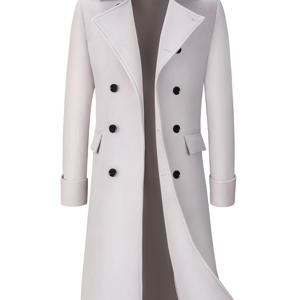 TEMU 남성용 클래식 디자인 따뜻한 코트 노치 라펠 더블 브레스트 롱 캐주얼 코트