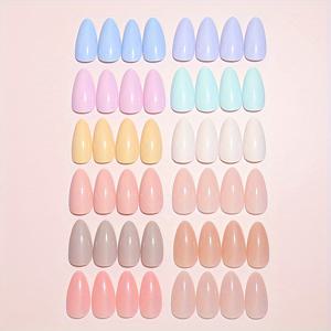 TEMU 288개 혼합 중간 길이 아몬드 모양 네일 팁, 살롱 또는 홈 DIY용 아크릴 풀 커버 인조 손톱 세트 및 보관함 포함 여성 선물용