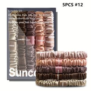 TEMU 100% 순수 모란색 모피로 제작된 수제 헤어 곱창 5개 세트. 여성에게 완벽하며, 자연색의 헤어 타이는 박스에 담겨 있습니다.
