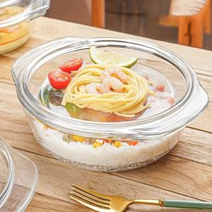 TEMU 1개 듀얼 핸들 유리 스팀러 뚜껑 포함 - 고온 저항, 전자레인지 사용 가능, 투명한 주방 및 레스토랑용 그릇