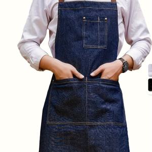 TEMU 남성용 조절 가능한 데님 앞치마, 3개 포켓, 그릴링 및 요리에 완벽, 셰프와 웨이터에게 이상적