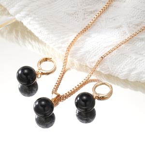 TEMU 목걸이 1개 + 귀걸이 2개 | 심플한 한국 스타일 블랙 인조 진주 펜던트 주얼리 세트, 구리, 데일리 및 휴가용으로 이상적, 또는 엄마를 위한 완벽한 발렌타인데이 선물
