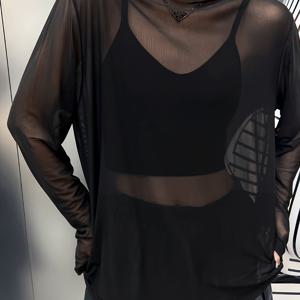 TEMU 세미시어 메쉬 라운드넥 탑 티셔츠 루즈핏