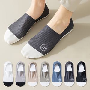 TEMU 7 쌍의 남녀공용 투명 보트 양말, 통기성이 뛰어난 땀 흡수성, 와플 웨이브, 알파벳 패턴이 있는 단색, 폴리에스터 95% 스판덱스 5%, 기계 세척 가능, 240g/m² 니트 재질, 봄/여름 컬렉션, 땀 방지