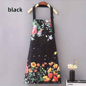 TEMU 1개 가벼운 조절 가능한 어깨끈 앞치마, 대형 포켓 포함, 레스토랑 및 카페 식사용 적합, 내구성 있는 폴리에스터 소재, 베이지와 블랙 색상, 꽃무늬 패턴