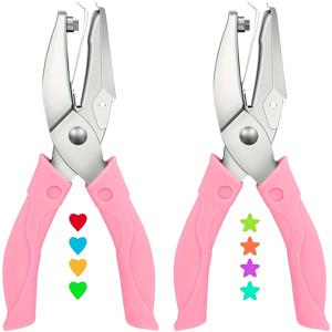 TEMU 핸드헬드 구멍 펀치 종이 키트 2개, 단일 구멍 펀치, 하트 및 별 모양 펀치, 고무 손잡이, 1/4인치 봉투용 금속 펀치, 인사 카드, A4 용지 2-8매 일괄 펀칭