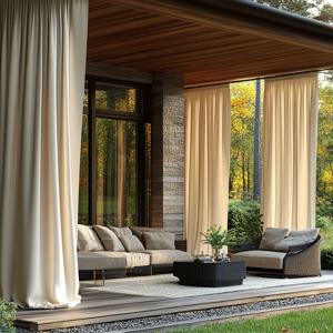 TEMU 2개 묶음, 야외 커튼 통기성 좋고 가벼운 럭셔리 모던 스타일, 빛 필터링 섬유, 로드 포켓 장식 드레이프, 테라스, 현관, 정자, 코티지에 적합, 사계절 사용