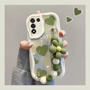 TEMU 휴대폰 케이스 - 유화 예술 감성 하트 꽃 체인 비즈 인크림 텍스처, 삼성 S24 울트라 폰케이스 S24 FE 호환 A16-5G 보호 A52 세트 A54 소프트 A13-4G/S24/S25 울트라/S20Fe 손목 밴드 S22/S22 울트라/S23/A05S/S22/S23플러스 산뜻한 스타일