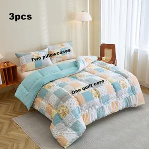 TEMU 스타일 패턴 3종 세트, 심플 AB 버전 컬러 블록 기법, 초극세사 피부 친화적 원단에 반응성 인쇄, 침실, 손님방, 여행용 선물용으로 적합 - 두꺼운 이불 세트