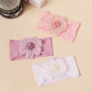 TEMU 아기용 부드럽고 신축성 있는 쉬폰 플로럴 나일론 헤어밴드 3개 세트, 데일리 캐주얼룩과 추가 장식에 완벽