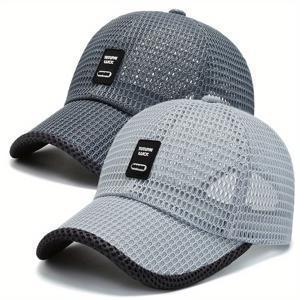 TEMU 여름 남녀공용 모자 2개 세트, 선햇, 야외용 속건성 메쉬 모자, 통기성 덕빌햇, 챙이 넓은 야구 모자