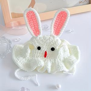 TEMU RODAFN 우아한 크로셰 고양이 모자, 사랑스러운 토끼 귀, 러플 장식 테두리, 꽃무늬 장식 포함 – 부드러운 소재, 간편한 착용감 – 생일, 부활절, 다양한 휴일, 여행 사진용으로 완벽 – 소형에서 중형 고양이에게 적합 – 귀여운 반려동물 액세서리