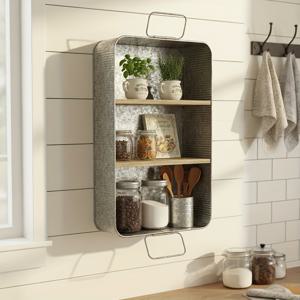 TEMU 갈바나이징 금속 벽걸이 선반 - 러스틱 팜하우스 타입 타공형 타입 & 디스플레이 선반, 2단, 욕실, 세탁실 보관용, 페인트 처리, 공간절약형 벽걸이 선반, 조립 불필요, 플로팅 선반