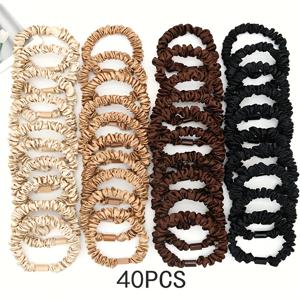 TEMU 40개 새틴 헤어 곱창 밴드 세트 - 부드러운 심리스 탄성 헤어 밴드, 두꺼운 곱슬머리용, 간편한 솔리드 포니테일 홀더 헤어 추가