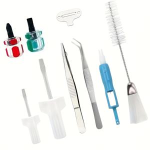 TEMU 재봉틀 청소 키트, 금속 핀셋, 양방향 브러시, 드라이버, 실감기 도구 포함 - 가정용 9pcs 세트