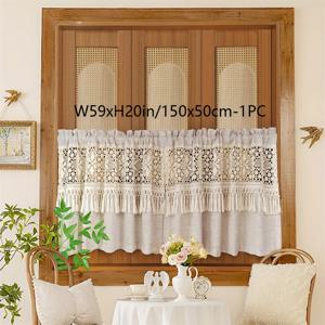 TEMU 1개 일본식 심플 라이트 커피 베이지 태슬 홀로우 기하학 레이스 숏 커튼 탑 폴 포켓 고품질 소프트 행잉 단열 무안감 세탁 가능 거실 침실 베이 창 홈 데코 현관 파티션 드레이프