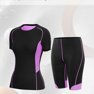 TEMU 여성용 투피스 여름용 경량 속건성 의상, 핏 좋은 런닝 티셔츠, 피트니스 트레이닝 고탄력 반팔 상의, 레깅스, 요가용 스포츠 반바지 세트