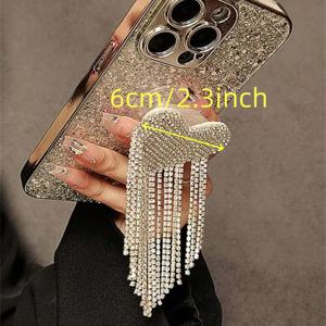 TEMU 1개 휴대폰 홀더 미끄럼 방지 폰 스탠드, 반짝이는 폰 홀더, 하트 모양 태슬 폰 스탠드, 편리하고 걱정 없는 조합, 접이식 스탠드