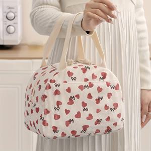 TEMU 대용량 코듀로이 하트 모양 토트 런치 가방 휴대용 작업용 토트백 야외 피크닉 캠핑 여행 보온 런치 가방 비식품 접촉 보온 가방