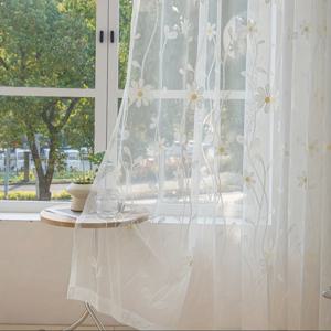 TEMU 1개 꽃 자수 시스루 커튼 - 러스틱 컨트리 스타일 100% 폴리에스터 빛 가림 로드 포켓 커튼 거실/침실/발코니용 - 세탁기 사용 가능 사계절 홈 데코