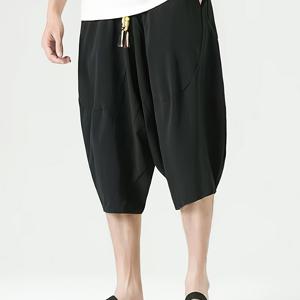 TEMU 남성용 오버사이즈 루즈핏 캐주얼 팬츠, 중년 및 청년을 위한 중국 스타일 얇은 단색 심플 카프리 팬츠, 랜턴 팬츠, 와이드 레그 카프리 팬츠, 여름 에스닉 스타일 대사이즈 팬츠, 오버사이즈 비치 캐주얼 쇼츠, 남성용 여름 카프리 팬츠, 와이드 레그 랜턴 팬츠, 여행 비치 팬츠, 플러스 사이즈 남성용 7/8 길이 쇼츠