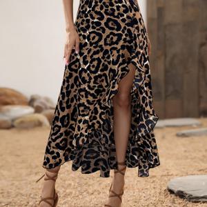 TEMU 여성용 우아한 프린트 하이-로우 슬릿 여름 스커트 - 세탁기 사용 가능, 비탄력 원단, 캐주얼 & 포멀 착용 가능한 구조적 핏, 고급스러운 드라마 스타일