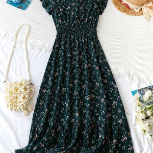 TEMU 여성 플로럴 프린트 허리 끈 숏 플레어 소매 A라인 스커트 (재고 제품)