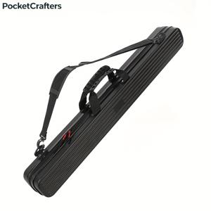 TEMU ABS 소재로 제작된 튼튼한 블랙 당구 큐 케이스. 탈착식 큐 2개 수납 가능하며, 핸드 또는 백팩 휴대용으로 세련된 디자인을 특징으로 합니다.