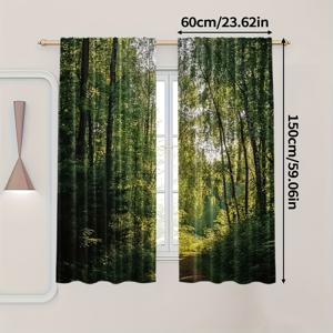TEMU 2개 세트, 모던 라이트 럭셔리 스타일 대형 나무와 녹색 잎사귀 디자인, 100% 폴리에스터, 보온 및 소음 감소 커튼, 로드 포켓 빛 차단 커튼, 주방·거실·사무실·침실용 홈 (로드 미포함)