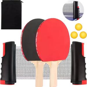 TEMU (4개 세트) 통합형 휴대용 탁구 키트: 빠른 설치, 탁구 라켓, 공, 확장 가능한 네트 포함, 실내/외 엔터테인먼트를 편리하게 제공합니다. 탁구 공 색상은 랜덤이며, 겨울 스포츠, 실내 활동에 적합합니다.