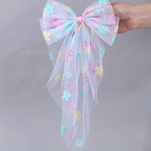 TEMU 여성용 1개 달콤한 꽃무늬 튈 헤어 보우 클립 - 봄 야외 행사 및 생일에 완벽한 대형 미끄럼 방지 파스텔 컬러 꽃 디자인, 나비 모양의 반짝이는 머리핀, 생일 헤어 액세서리