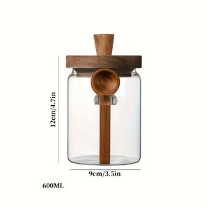 TEMU 1개 커피 원두 보관 용기 800ml 고 붕규산 유리 나무 뚜껑 습기 방지 조미료 병 주방 견과류 향신료 보관 용기 나무 스푼 밀봉 용기