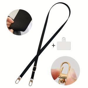 TEMU 검은색과 금색의 메탈 넥 스트랩이 특징인 휴대폰용 추가 장치입니다. 투명 패드가 포함되어 휴대폰 케이스를 고정할 수 있습니다. 이 조절 가능한 넥 스트랩은 다기능이며 나일론으로 제작되었습니다.