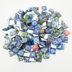 TEMU 40개 청화자기 타일/유리 스퀴브 - DIY 공예, 장식, 컵받침 및 꽃병 필러용 볼록한 노블 타일 - 무설치, 전통형