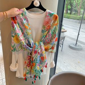 TEMU 스프링 여름 신상 여성용 컬러풀 플랜트 플로럴 로맨틱 소프트 캐주얼 태슬 스카프 패션 스카프 여행 바캉스 비치 타월 헤드 스카프