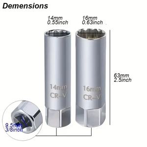 TEMU 14/16mm 스파크 플러그 소켓 렌치 어댑터 키트 (자동차 정비 및 설치 도구)