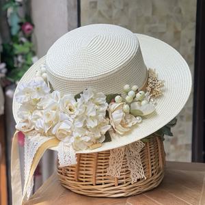 TEMU 레이디용 헤비듀티 장미장식 플랫탑 웨딩햇, 조절 가능한 휴가 썬햇, 인플레이터블 볼 포장 스트로 햇