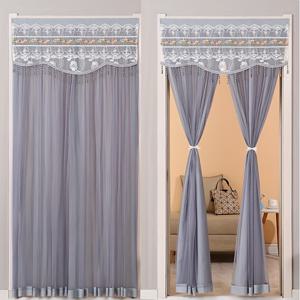 TEMU 2D 도어 커튼, 침실용 새로운 레이스 시스루 도어 커튼, 부착식 面。扣 잠금장치가 있는 불투명 커튼, 이중 레이어 이중 개폐식 무타공 프라이버시 커튼