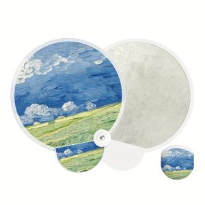 TEMU 유화 플로럴 미니 접이식 선풍기 - 우아한 휴대용 컴팩트 경량 손 선풍기, 반사 표면, 패브릭 소재 및 봄생물 예술, 여름, 홈 데코, 선물용