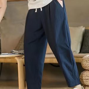 TEMU 건규안시 남성용 여름 캐주얼 조거 팬츠 - 가벼운 통기성 원단, 신축성 있는 허리끈, 주머니가 달린 루즈핏, 체육관 및 러닝용, 단색 디자인, 편안한 착용감