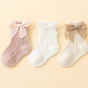 TEMU 3켤레 메쉬 리본 공주 양말, 스타일리시, 다용도, 편안함, 통기성, 밝은 색상