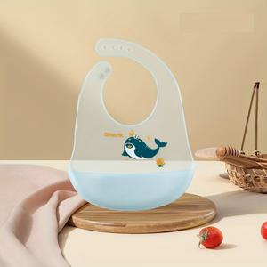 TEMU 아기 실리콘 턱받이 1개, 여름용 어린이 음식 주머니, 流诞걸레, 가볍고 얇은 고품질 아동용 턱받이