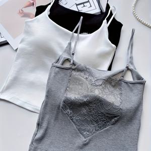 TEMU 3팩 순수 욕망 스플라이싱 캐미솔 탱키니 조끼 여성용 속옷 겉옷 가슴 패드 여름 민소매 여성 파자마 상의 베이스 레이어