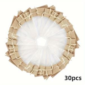 TEMU 남녀공용 선물용 우아한 오간자와 드로스트링 선물 가방 30개 세트, 장식용 리본 포함, 투명 그물망 가방, 주얼리, 결혼식, 기념일, 파티 선물 포장용으로 완벽